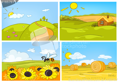 Image of Vector cartoon set of summer backgrounds.