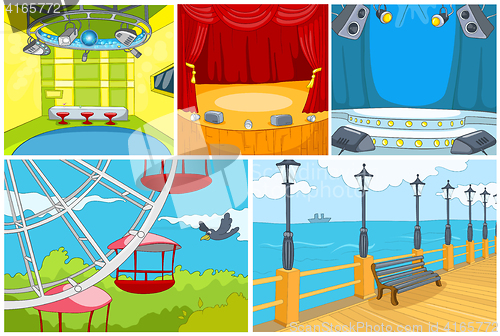 Image of Vector cartoon set of theater and park background