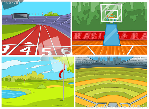 Image of Cartoon set of sport infrastructure backgrounds.