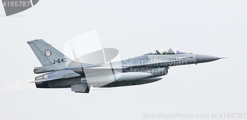 Image of LEEUWARDEN, THE NETHERLANDS - JUN 11, 2016: Dutch F-16 fighter j