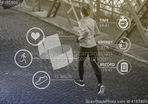 Image of Woman running across the bridge