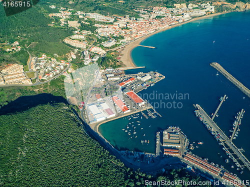 Image of Aerial View of Sesimbra Town and Port