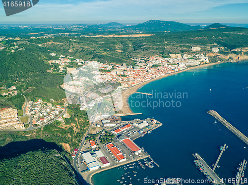Image of Aerial View of Sesimbra Town and Port