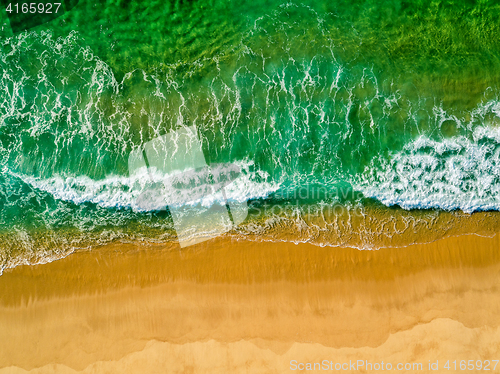 Image of Aerial View Amazing Seascape with Small Waves on Sandy Beach