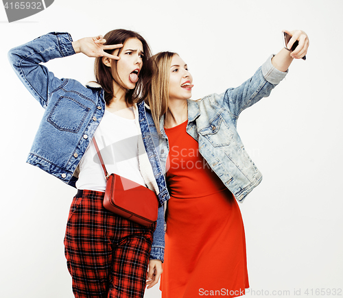 Image of best friends teenage girls together having fun, posing emotional on white background, besties happy smiling, lifestyle people concept 