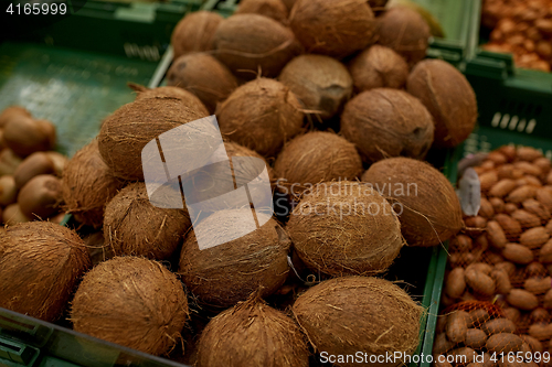 Image of coconuts at grocery store or market