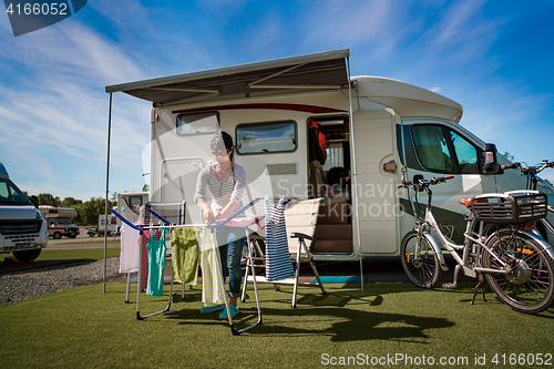 Image of Washing on a dryer at a campsite.