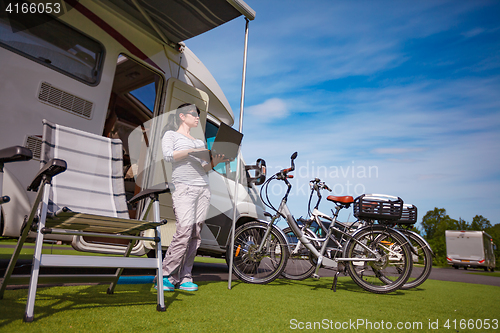 Image of Family vacation travel, holiday trip in motorhome