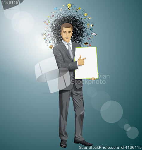 Image of Vector businessman holding empty write board