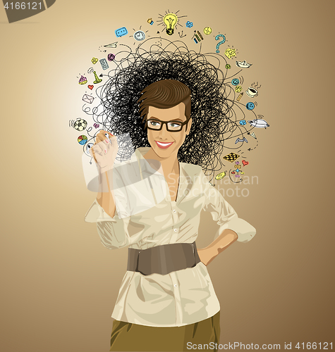 Image of Vector Hipster Business Woman Writing Something