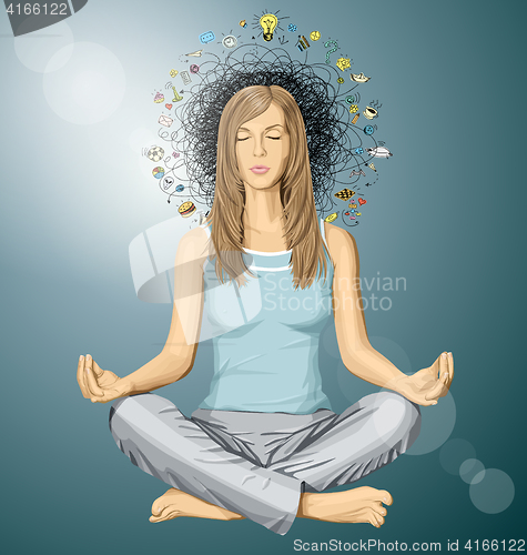 Image of Vector Woman Meditation in Lotus Pose