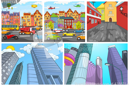 Image of Vector cartoon set of city backgrounds.