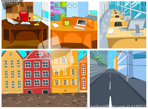 Image of Vector cartoon set of city office backgrounds.