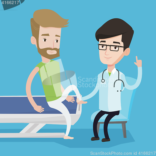 Image of Gym doctor checking ankle of a patient.