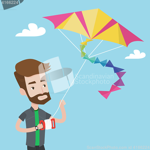 Image of Young man flying kite vector illustration.