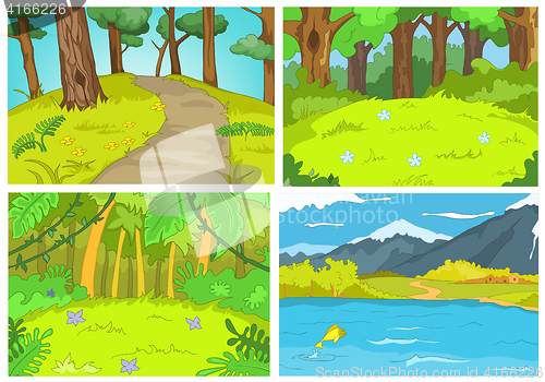 Image of Vector cartoon set of summer backgrounds.