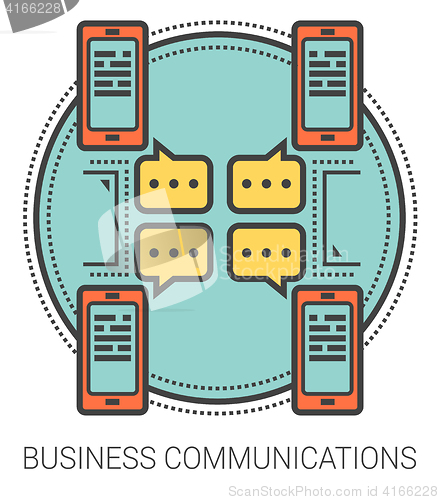 Image of Business communications line infographic.