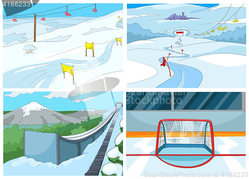 Image of Cartoon set of backgrounds - sport infrastructure