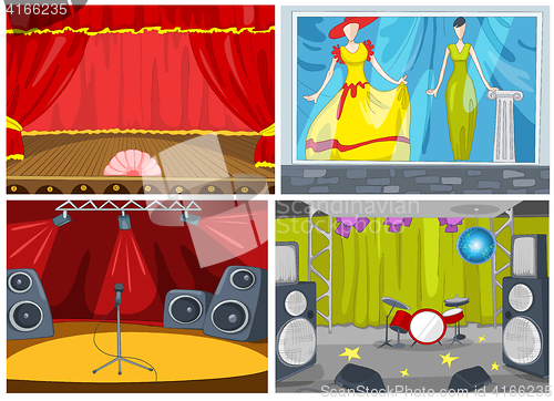 Image of Vector cartoon set of theater and disco background