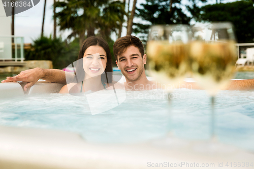 Image of Tasting wine in a jacuzzi