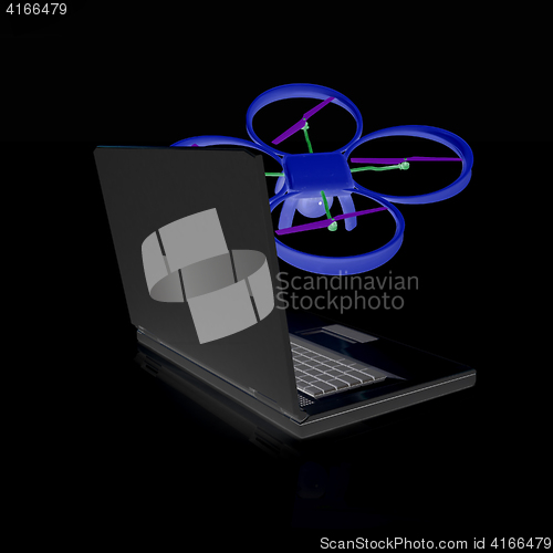 Image of Drone and laptop. 3D render