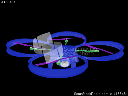 Image of Drone, quadrocopter, with photo camera flying. 3d render