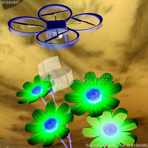 Image of Drone, quadrocopter, with photo camera against the sky and Beaut