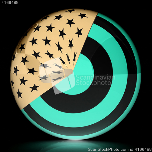 Image of sphere instead letter O textured by USA flag. 3d render