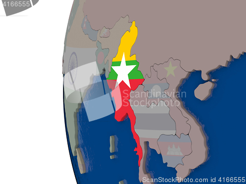 Image of Myanmar with national flag