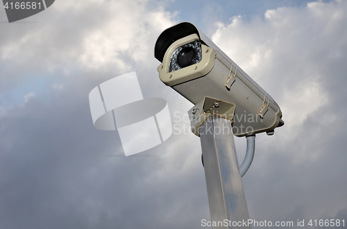 Image of Security camera against a cloudy sky