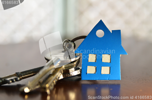 Image of Bunch of keys with house shaped cardboard