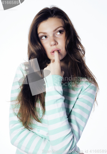 Image of young pretty stylish hipster girl posing emotional isolated on white background happy smiling cool smile, lifestyle people concept 