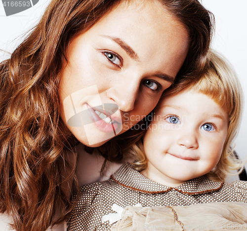 Image of mother with daughter together on white background happy smiling,