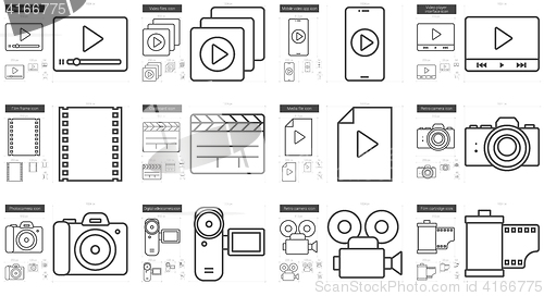 Image of Media line icon set.