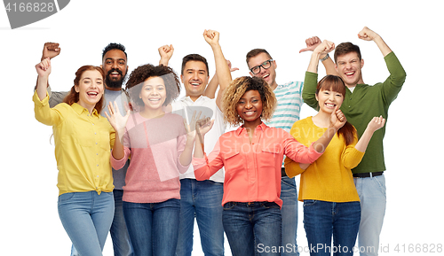 Image of international group of happy smiling people