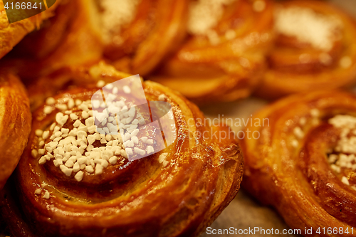 Image of close up of buns at bakery or grocery store