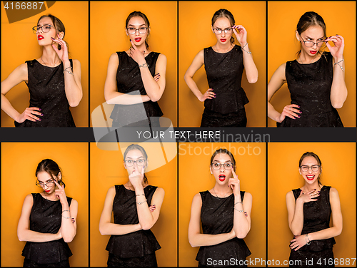 Image of The young woman\'s portrait with different emotions