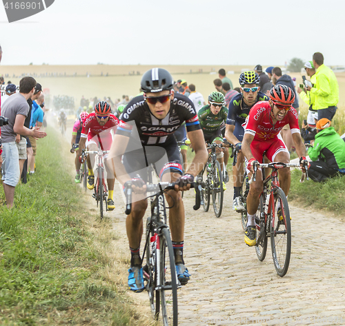 Image of The Peloton on a Cobblestone Road - Tour de France 2015