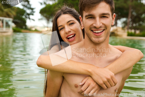 Image of Young couple having fun