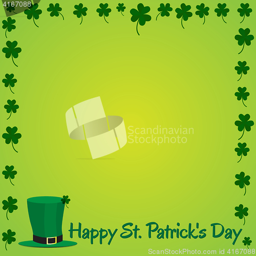 Image of Leprechaun hat and shamrock on green background