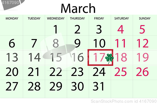 Image of Calendar page with St. Patrick Day