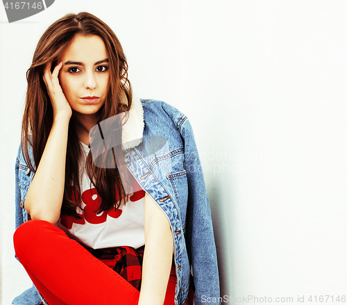 Image of young pretty stylish hipster girl posing emotional isolated on white background happy smiling cool smile, lifestyle people concept 