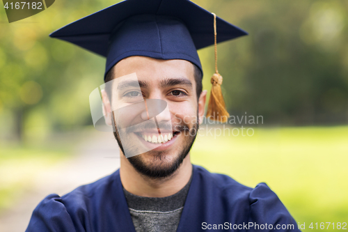 Image of close up of student or bachelor in mortar board
