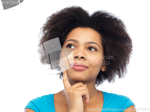 Image of happy african american young woman over white