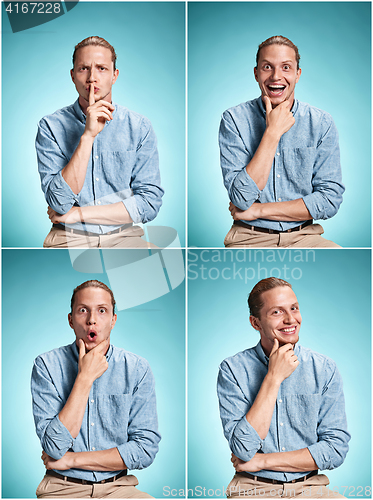 Image of The young man over blue background