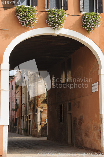 Image of Narrow street in Venice, Veneto, Italy, Europe