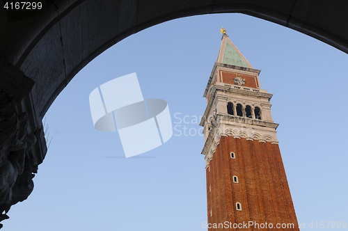 Image of San Marco bell tower in San Marco Square, Venice, Veneto, Italy,