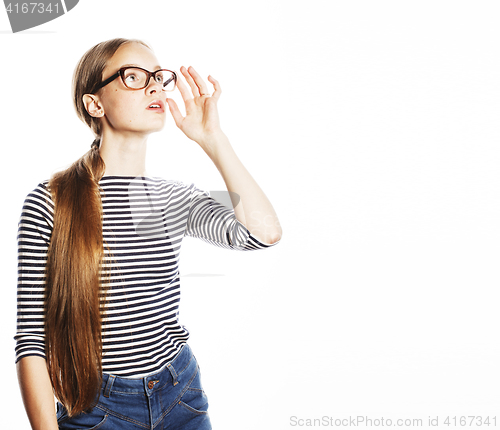 Image of pretty young business woman in glasses on white isolated