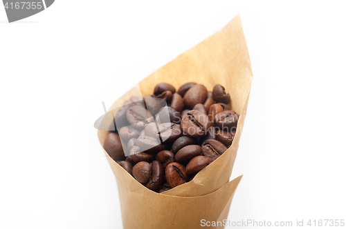 Image of espresso coffee beans on a paper cone