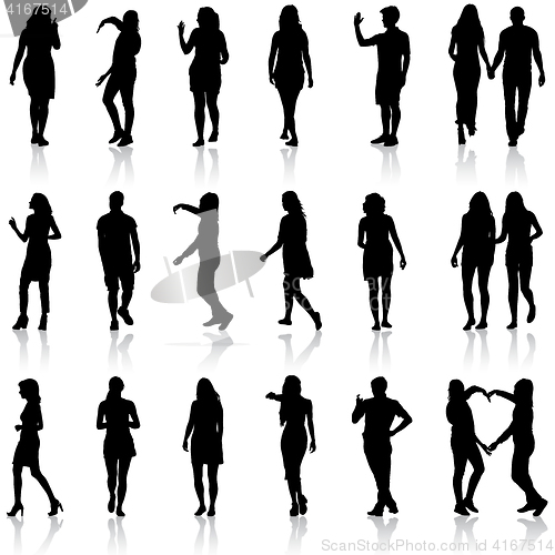 Image of Black silhouettes of beautiful mans and womans on white